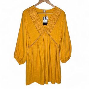 NWT En Creme Marigold Babydoll Mini Dress Women's Lace Collar Puff Sleeve Boho L
